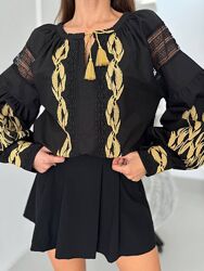 S, M, L блуза вишиванка з колосками та вставками мережива