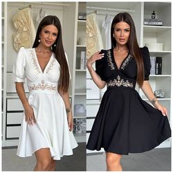 р.42 до 48р. Сукня з вишивкою, обємними рукавами та спідницею-сонце