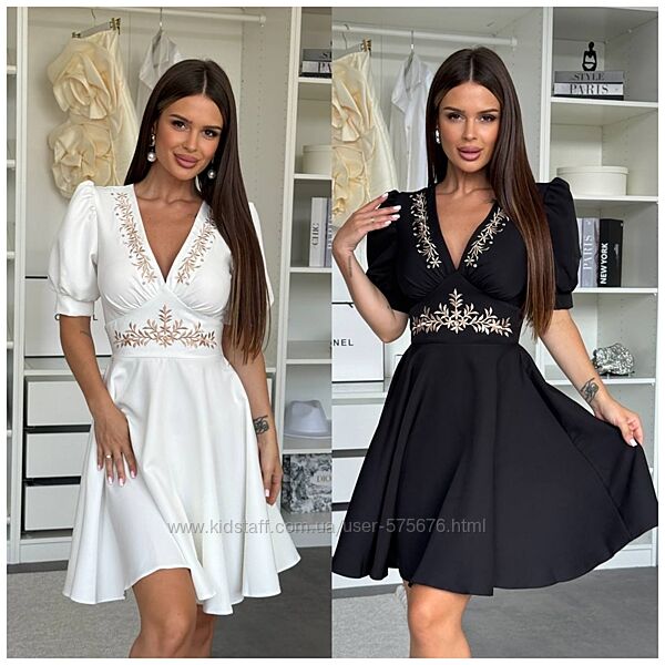 р.42 до 48р. Сукня з вишивкою, обємними рукавами та спідницею-сонце