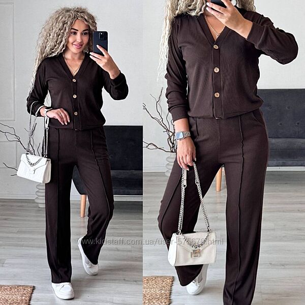 р.42 до 54р. Костюм двійка кардиган на гудзиках брюки трикотажний рубчик 