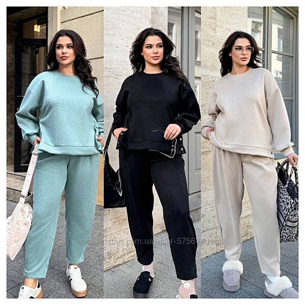 Р.42 до 58р. Костюм трикотаж замш на дайвінгу