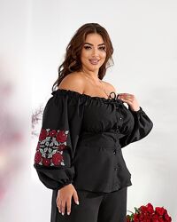 р.48 до 62р. Блуза з вишивкою тонка костюмка