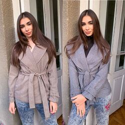 р.42 до 52р. Елегантне полупальто на підкладці з поясом із дрібним діагонал