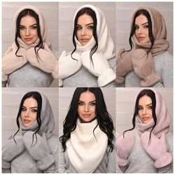 Стильний комплект косинка та рукавиці підклад  фліс
