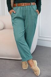 р.50 до 60р. Зручні брюки з ременем мікровельвет