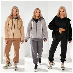 р.42 до 56р. Теплий комбінований костюм на флісі, хутро тедді