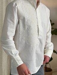 S, M, L, XL Чоловіча вишита сорочка вишиванка рубашка синя біла