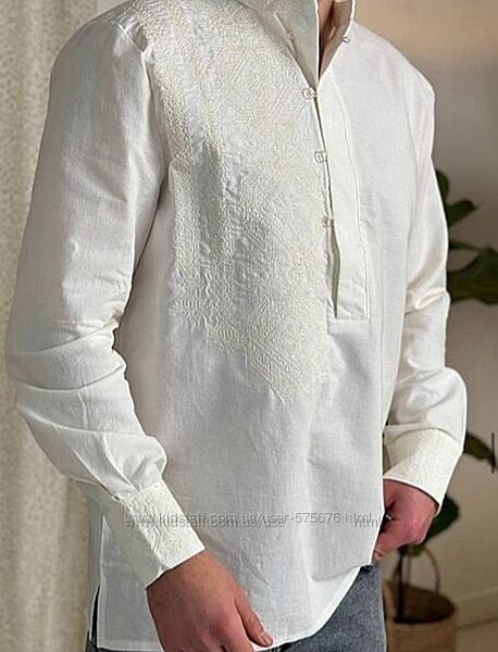S, M, L, XL Чоловіча вишита сорочка вишиванка рубашка синя біла