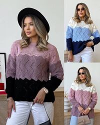 р.42-56 Жіночий светр трьохкольоровий