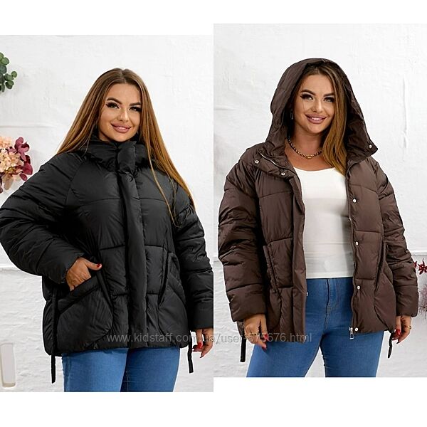 L, XL, 2XL, 3XL Батальна жіноча зимова куртка плащівка, наповнювач біопух