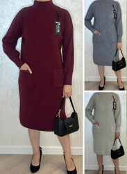 Польща 50-52, 52-54 однотонна сукня з широкими рукавами і накладними кишен