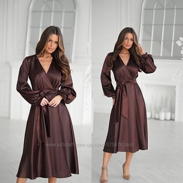 р.42 до 52р. Атласна сукня на запах