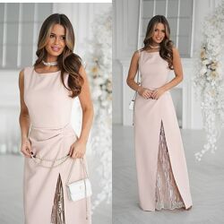 р.42 до 48р. Довга елегантна сукня з розкішною мереживною вставкою на нозі