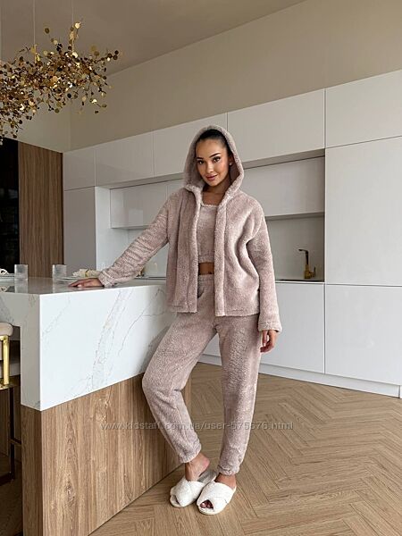 42-44, 46-48 Піжама трійка турецька двухстороння махра