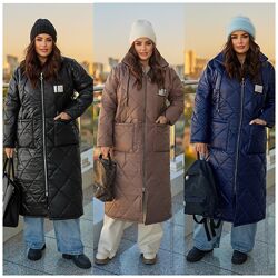 р.50 до 64р. Пальто тепле та комфортне, стьобана плащівка синтепон 250