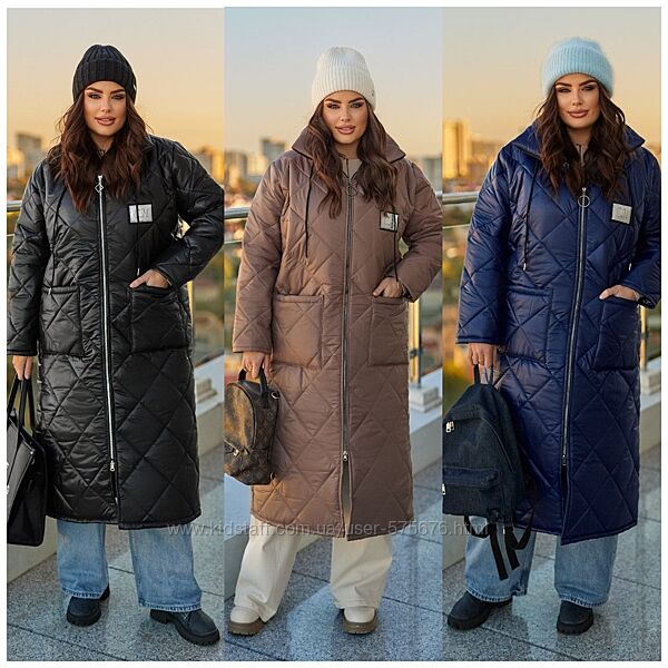 р.50 до 64р. Пальто тепле та комфортне, стьобана плащівка синтепон 250