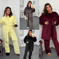 р.48 до 58р. Велюровий костюм трійка футболка, штани, халат