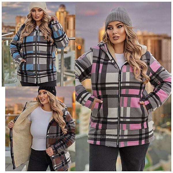 р.46 до 56р. Подовжена куртка з капюшоном еко-хутро овчина