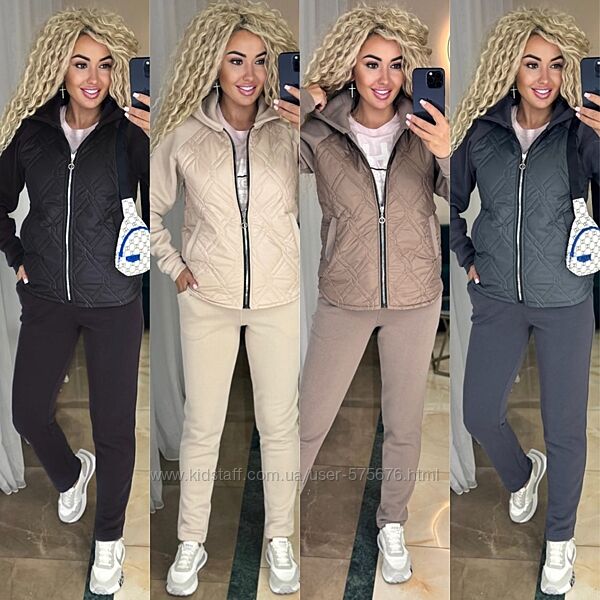 S до 3XL Спортивний костюм тринитка на флісі та стьобаної плащівки