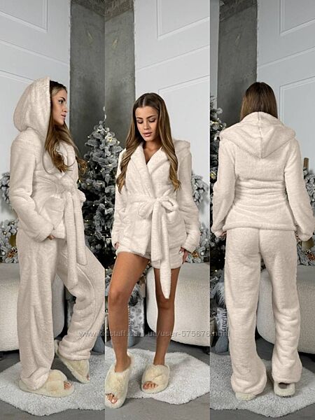 42-44, 46-48 Домашній костюм трійка кофта, штани, шорти турецька махра