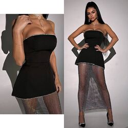 Комплект сяюча спідниця топ з баскою, декорований стразами Ручна робота