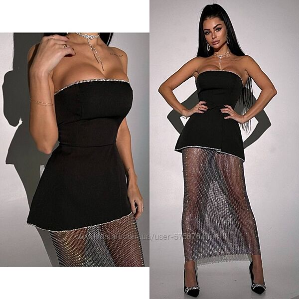 Комплект сяюча спідниця топ з баскою, декорований стразами Ручна робота