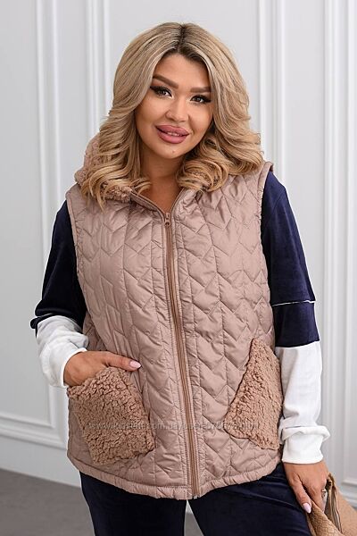 р.48 до 58р. Жилетка Плащівка Лакке на підкладці, на 100 синтепоні, капюшон 