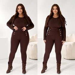 р.48 до 58р. Трендові лосини з гудзиками трикотаж на флісі