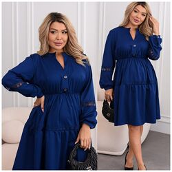 р.48 до 62р. Сукня вільного крою єврокостюмка з кружевом