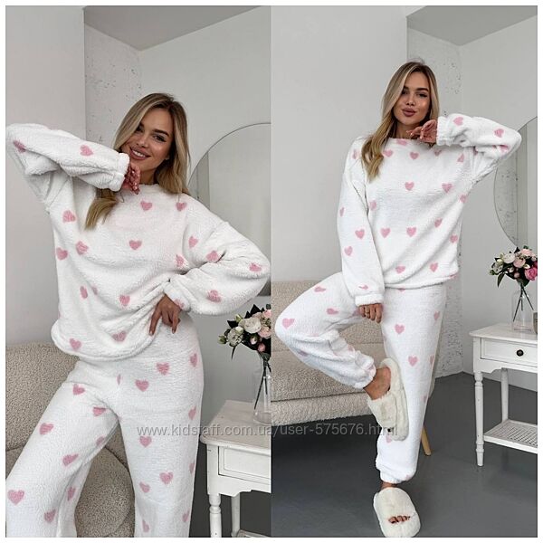 р.42 до 52р. Жіночий теплий домашній костюм - піжама хутро тедді