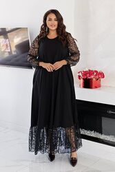 р.50 до 60р. Сукня креп-дайвінг з сіткою фолк