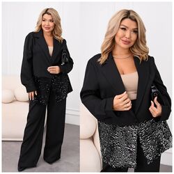 р.50 до 64р. Трендовий костюм з штанами креп костюмка, паєтки 