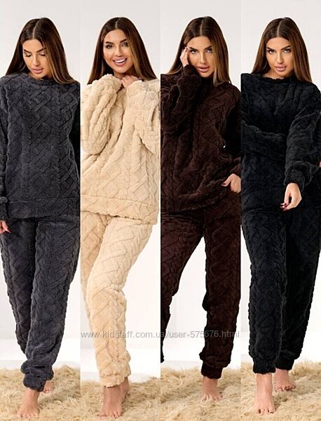 р.42 до 56р. Теплий домашній костюм махра полірована з візерунком