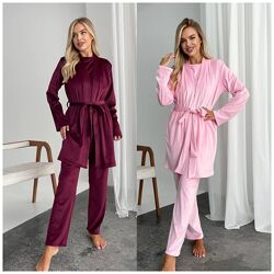 р.42 до 56р. Хіт продаж Домашній велюровий костюм піжама трійка 14 кольорів