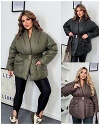 р.48 до 62р. Куртка пояс на пряжці, плащівка лаке, синтепон 200