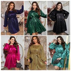 р.46 до 64р. Сукня паєтка на трикотажній підкладці 6 кольорів