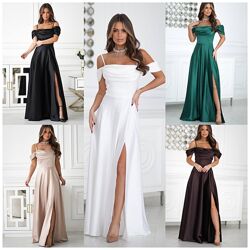 р.42 до 48р. Атласна сукня зі спущеними рукавами та драпіруванням