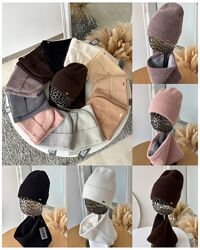 55-59 Теплий комплект з ангори шапка та баф повністю на флісі