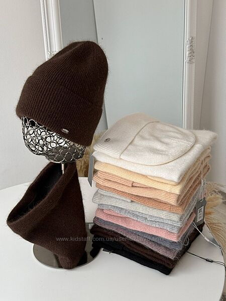 55-59 Теплий комплект з ангори шапка та баф повністю на флісі