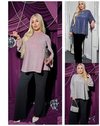 р.48 до 58р. Стильний та комфортний костюм люрекс та креп дайвінг