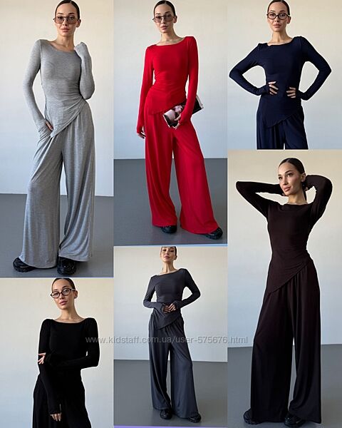 р.42 до 48р. Костюм двійка лонгслів та палаццо турецький трикотаж віскоза