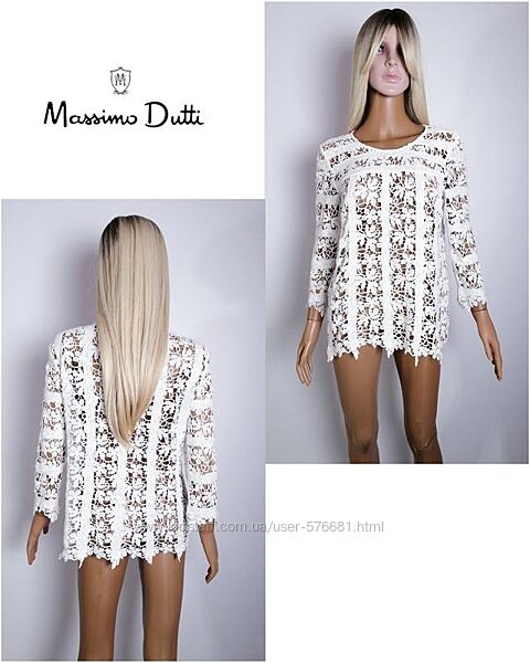 Біла мереживна блуза Massimo Dutti
