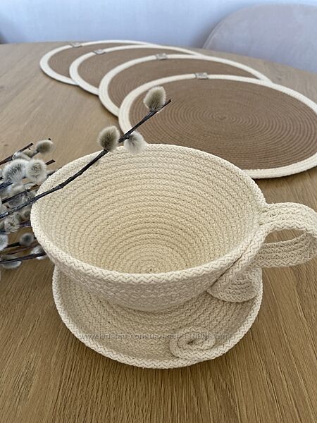 Чашка -Цукерниця з блюдцем з бавовняного шнура