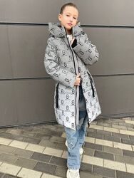 Зимове подовжене пальто, пуховик зі світловідбивний ефектом