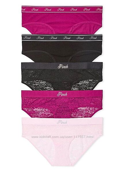 Набор из 5 трусиков хлопок, кружево, стразы слип оригинал victorias secret