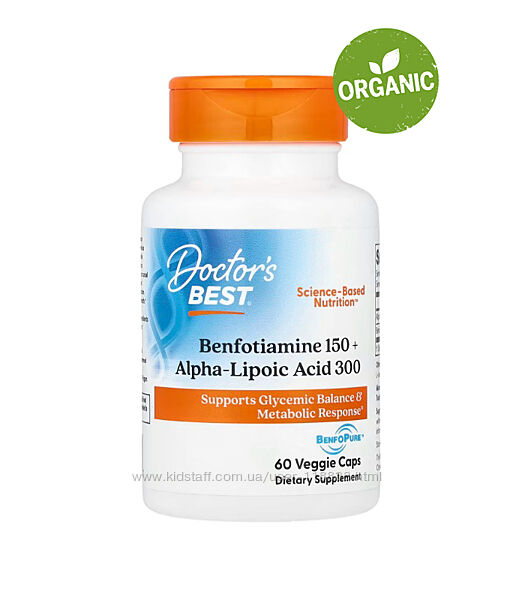 Doctors Best, бенфотіамін 150 та альфа-ліпоєва кислота 300, 60 капсул