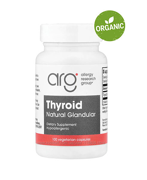 Allergy Research Group, тиреоидин, вытяжка из щитовидной железы, 100 капсул