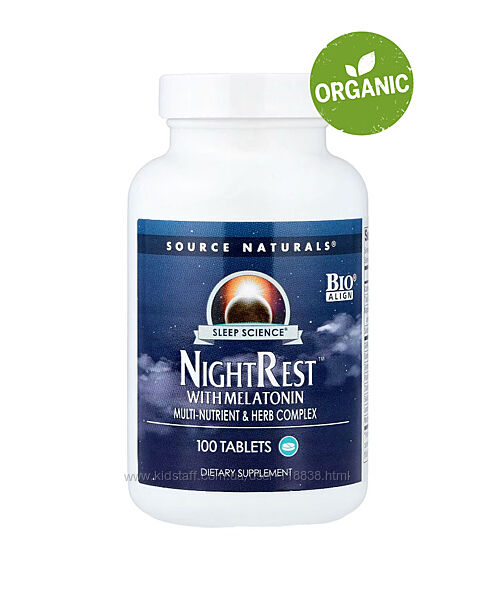 Source Naturals, NightRest с мелатонином, 100 таблеток. Снотворная смесь