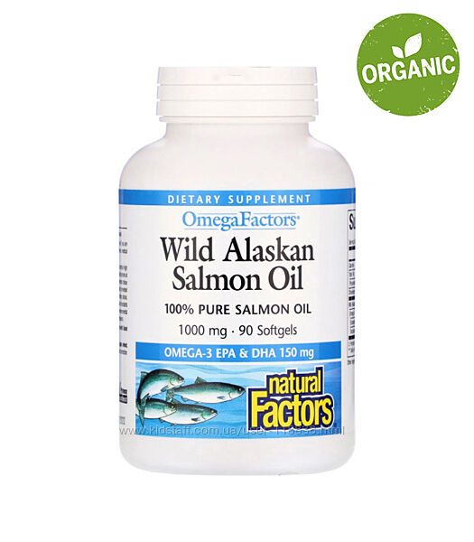 Natural Factors, жир дикого аляскинского лосося, 1000 мг, 90 капсул