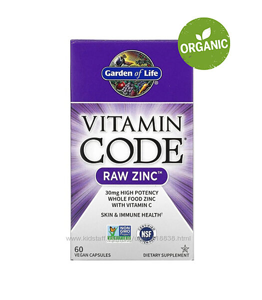 Garden of Life, RAW Zinc, Цинк із цілісних продуктів, 60 капсул